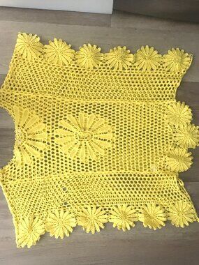 Crochet Beach Cover Up 100% Cotton India Boutique VTG One Size Yellow